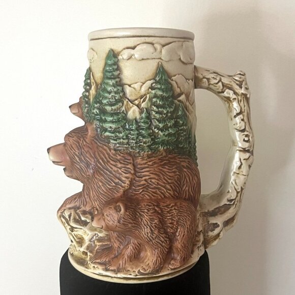 Longton Crown The Noble Grizzly 3D Bear Beer Stein Hand Painted Mother with Cubs - Picture 2 of 7